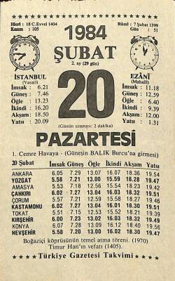 20 Şubat 1984 Takvim Yaprağı - Doğum Günü Hediyesi EFM(N)11824 - 1