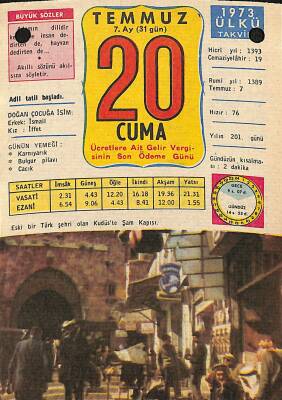 20 Temmuz 1973 Takvim Yaprağı - Doğum Günü Hediyesi EFM(N)11913 - 1