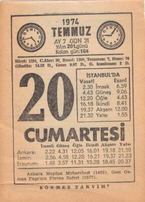 20 Temmuz 1974 Takvim Yaprağı EFM(N)2067 - 3