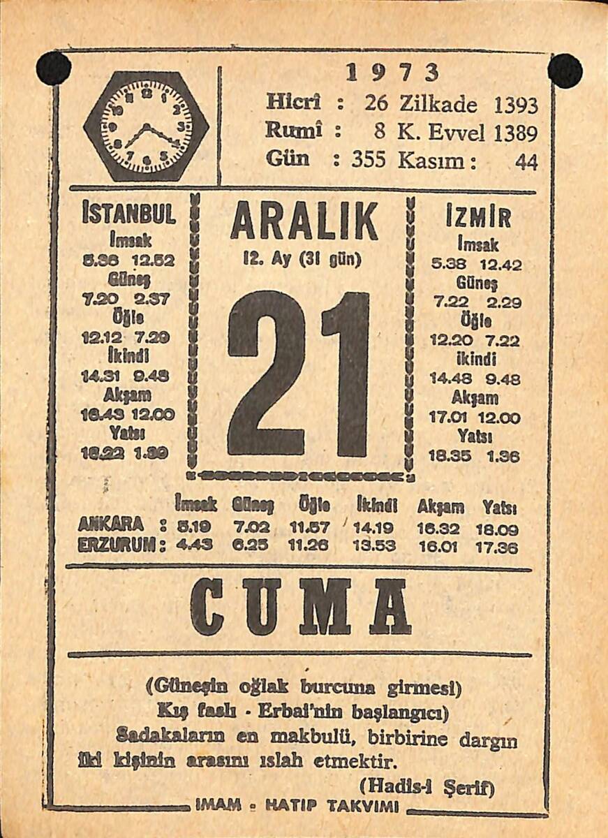 21 Aralık 1973 Takvim Yaprağı - Doğum Günü Hediyesi EFMN13666 - 1