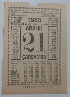 21 Aralık 1983 Takvim Yaprağı - Doğum Günü Hediyesi EFM(N)6901 - 1