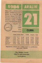 21 Aralık 1984 Takvim Yaprağı EFM(N)4180 - 1