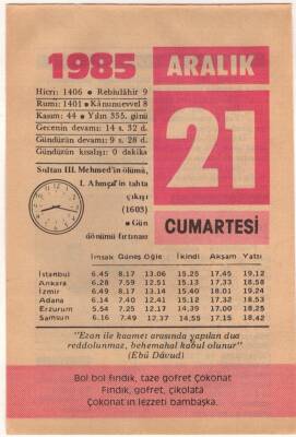 21 Aralık 1985 Takvim Yaprağı EFM(N)4118 - 3