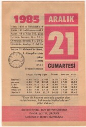 21 Aralık 1985 Takvim Yaprağı EFM(N)4118 - 2