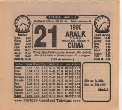 21 Aralık 1990 Takvim Yaprağı EFM(N)4149 - 2