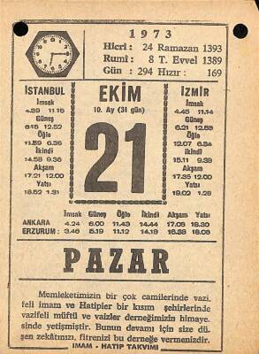 21 Ekim 1973 Takvim Yaprağı - Doğum Günü Hediyesi EFM(N)10603 - 4