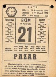 21 Ekim 1973 Takvim Yaprağı - Doğum Günü Hediyesi EFM(N)10603 - 2