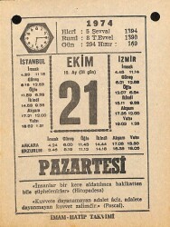 21 Ekim 1974 Takvim Yaprağı - Doğum Günü Hediyesi EFM(N)10582 - 4