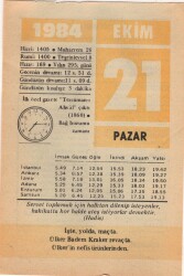 21 Ekim 1984 Takvim Yaprağı EFM(N)3022 - 3