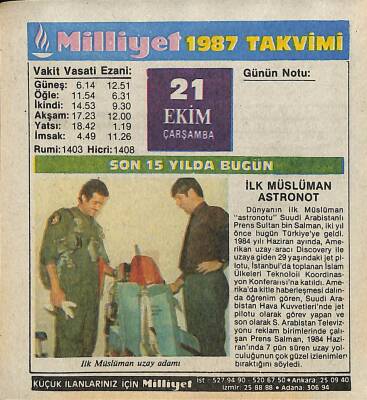 21 Ekim 1987 Resimli Takvim Yaprağı - Doğum Günü Hediyesi EFM(N)10519 - 4