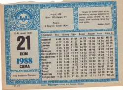 21 Ekim 1988 Takvim Yaprağı EFM(N)3207 - 2