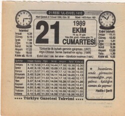 21 Ekim 1989 Takvim Yaprağı EFM(N)3115 - 3