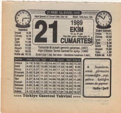 21 Ekim 1989 Takvim Yaprağı EFM(N)3115 - 3