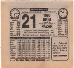 21 Ekim 1990 Takvim Yaprağı EFM(N)3146 - 3