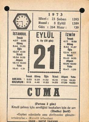 21 Eylül 1973 Takvim Yaprağı - Doğum Günü Hediyesi EFM(N)9867 - 1