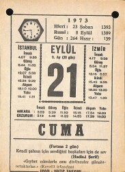 21 Eylül 1973 Takvim Yaprağı - Doğum Günü Hediyesi EFM(N)9867 - 2