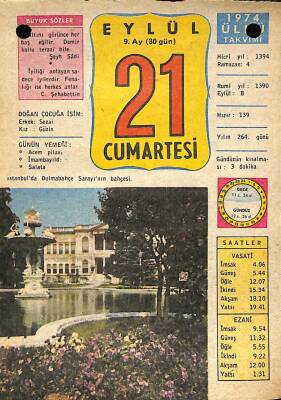 21 Eylül 1974 Takvim Yaprağı - Doğum Günü Hediyesi EFM(N)10447 - 4