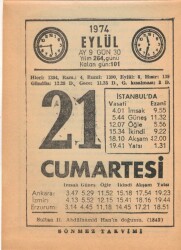 21 Eylül 1974 Takvim Yaprağı EFM(N)2808 - 3