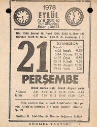 21 Eylül 1978 Takvim Yaprağı - Doğum Günü Hediyesi EFM(N)9770 - 1