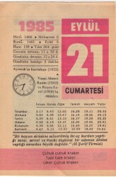 21 Eylül 1985 Takvim Yaprağı EFM(N)2825 - 3