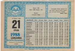 21 Eylül 1988 Takvim Yaprağı EFM(N)2910 - 3