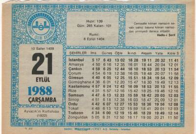 21 Eylül 1988 Takvim Yaprağı EFM(N)2910 - 2