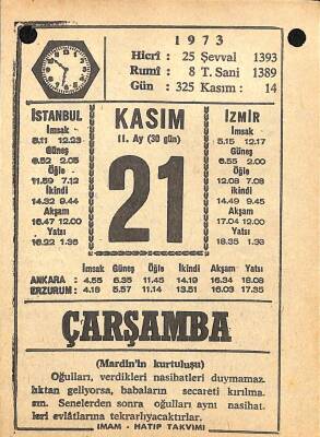 21 Kasım 1973 Takvim Yaprağı - Doğum Günü Hediyesi EFM(N)10724 - 3