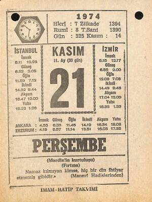 21 Kasım 1974 Takvim Yaprağı - Doğum Günü Hediyesi EFM(N)10783 - 4