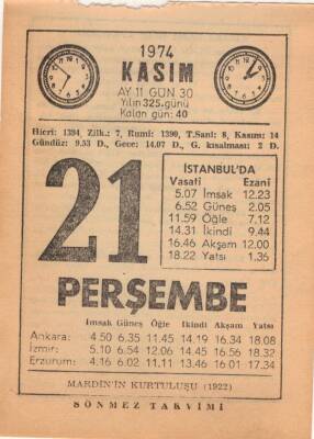 21 Kasım 1974 Takvim Yaprağı EFM(N)3331 - 3