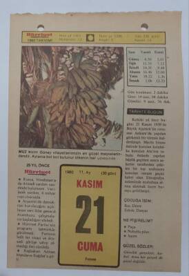 21 Kasım 1980 Takvim Yaprağı - Doğum Günü Hediyesi EFM(N)7207 - 1