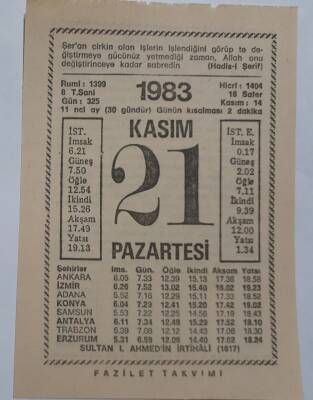 21 Kasım 1983 Takvim Yaprağı - Doğum Günü Hediyesi EFM(N)6911 - 1