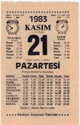 21 Kasım 1983 Takvim Yaprağı EFM(N)3965 - 3