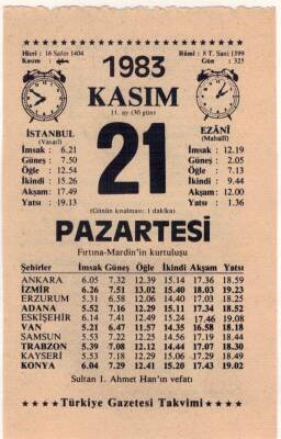 21 Kasım 1983 Takvim Yaprağı EFM(N)3965 - 1