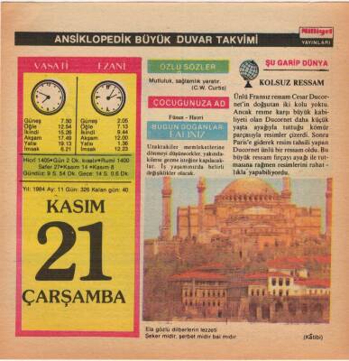 21 Kasım 1984 Takvim Yaprağı EFM(N)4057 - 3