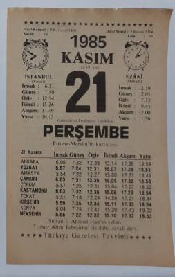 21 Kasım 1985 Takvim Yaprağı - Doğum Günü Hediyesi EFM(N)6697 - 1