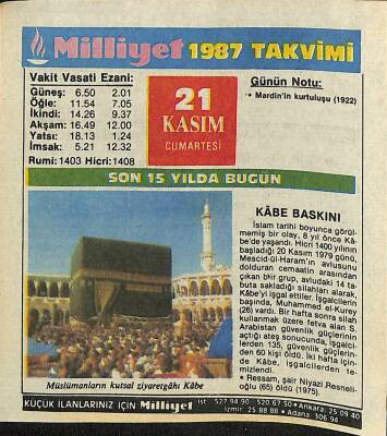 21 Kasım 1987 Takvim Yaprağı - Doğum Günü Hediyesi EFM(N)11857 - 1