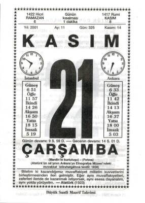 21 Kasım 2001 Takvim Yaprağı Doğum Günü Hediyesi EFM(N)4020 - 3