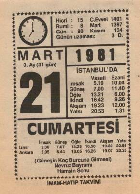 21 Mart 1981 Takvim Yaprağı EFM(N)6023 - 3