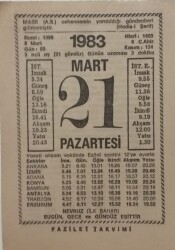 21 Mart 1983 Takvim Yaprağı - Doğum Günü Hediyesi EFM(N)7934 - 2