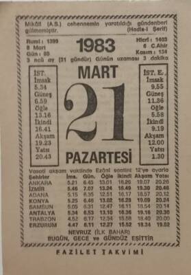 21 Mart 1983 Takvim Yaprağı - Doğum Günü Hediyesi EFM(N)7934 - 2