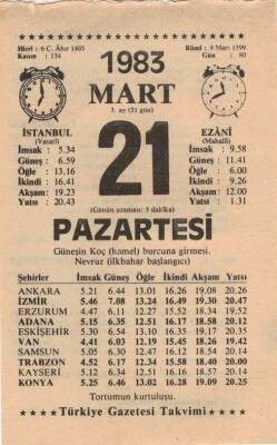 21 Mart 1983 Takvim Yaprağı EFM(N)5838 - 3