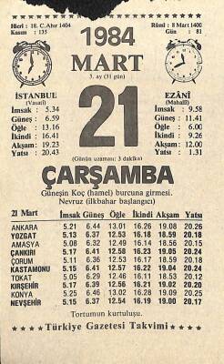 21 Mart 1984 Takvim Yaprağı - Doğum Günü Hediyesi EFM(N)11320 - 1