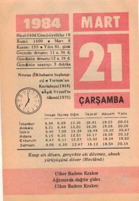 21 Mart 1984 Takvim Yaprağı EFM(N)6084 - 3