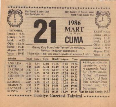 21 Mart 1986 Takvim Yaprağı EFM(N)5931 - 3