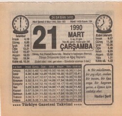 21 Mart 1990 Takvim Yaprağı EFM(N)5993 - 3