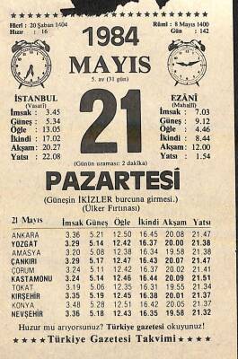 21 Mayıs 1984 Takvim Yaprağı - Doğum Günü Hediyesi EFM(N)11463 - 1