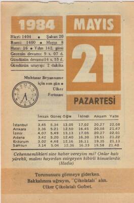 21 Mayıs 1984 Takvim Yaprağı EFM(N)6230 - 1