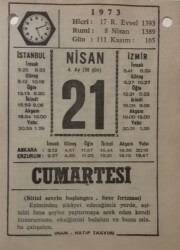 21 Nisan 1973 Takvim Yaprağı - Doğum Günü Hediyesi EFM(N)8118 - 2