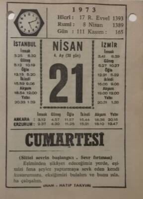 21 Nisan 1973 Takvim Yaprağı - Doğum Günü Hediyesi EFM(N)8118 - 1