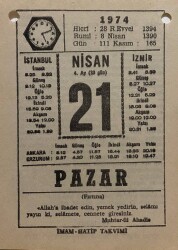 21 Nisan 1974 Takvim Yaprağı - Doğum Günü Hediyesi EFM(N)8178 - 1